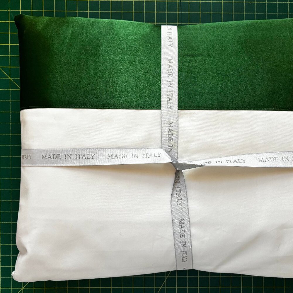 Tessitura Toscana Telerie KING SIZE Sheet Set Green Silk Cuff Percale Cotton - Picture 3 of 6